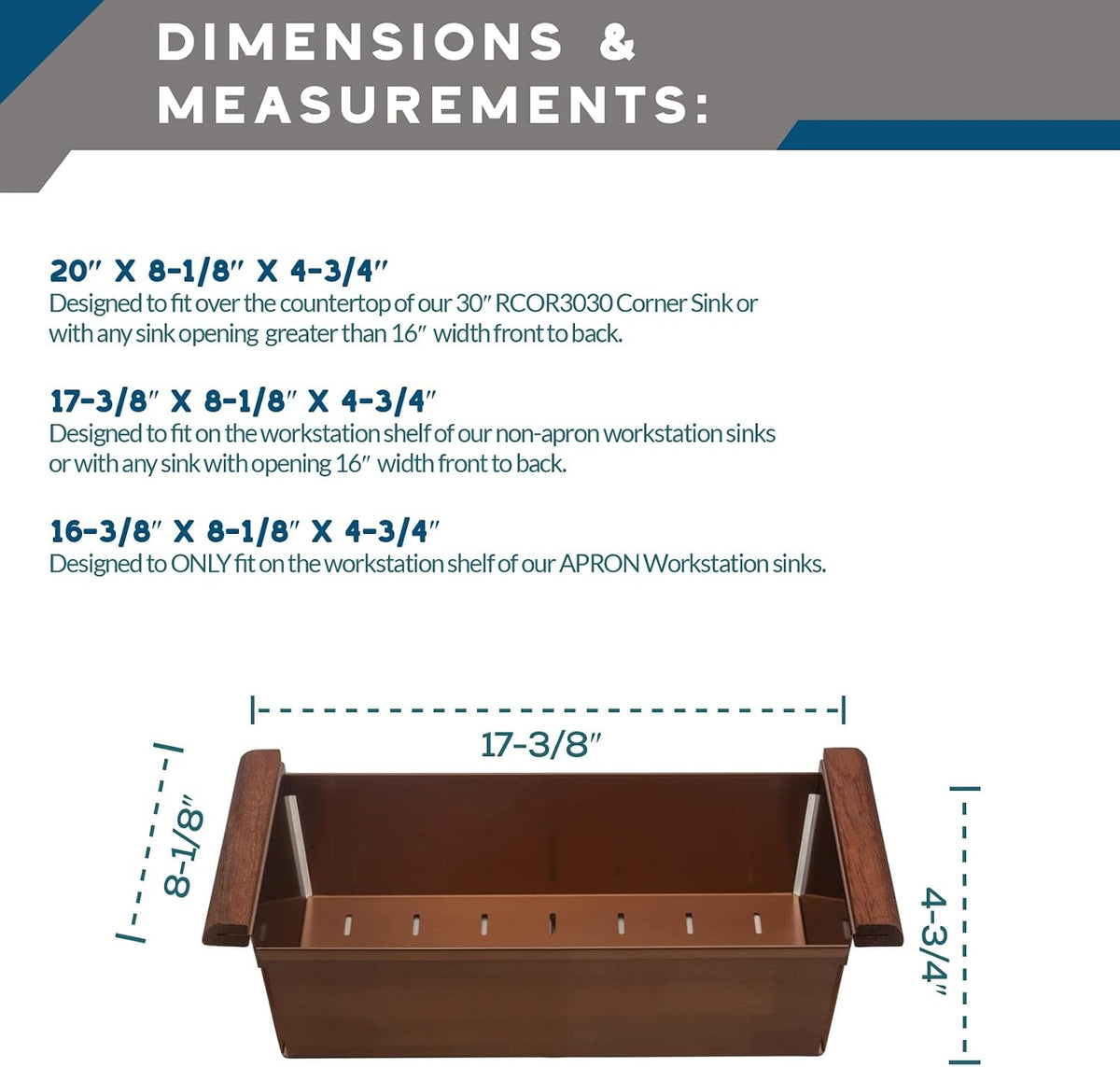 Strictly Sinks Over the Sink Stainless Steel Colander for Workstation Sinks