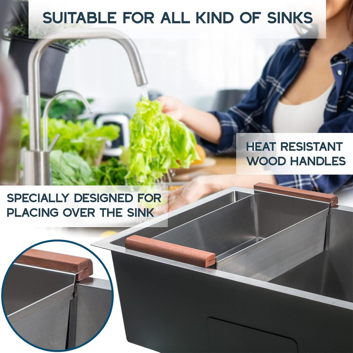 Strictly Sinks Over the Sink Stainless Steel Colander for Workstation Sinks