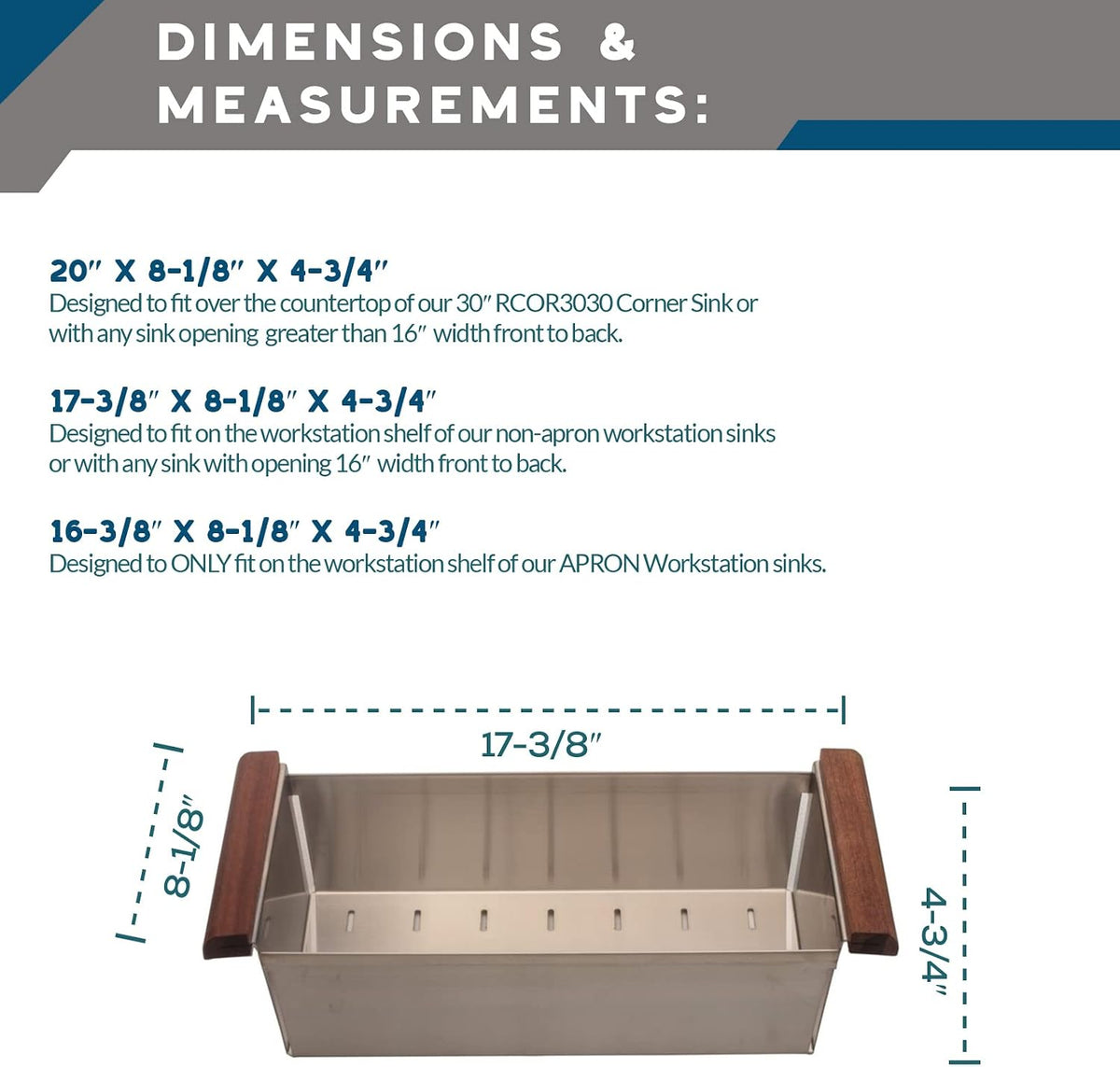 Strictly Sinks Over the Sink Stainless Steel Colander for Workstation Sinks
