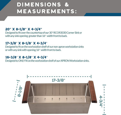 Strictly Sinks Over the Sink Stainless Steel Colander for Workstation Sinks