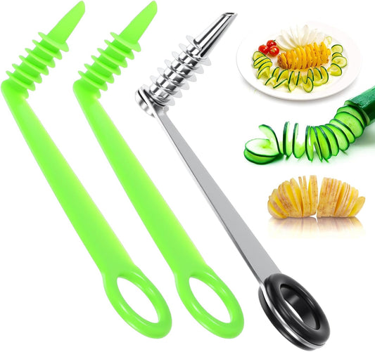3 Pcs Spiral Potato Cutters, Vegetable Spiralizer Cutter, Portable | Stainless Steel, Potato Cutters Peelers, Manual Spiral Slicer, Kitchen Tools for Potatoes Tomato Cucumber Carrot Fruits
