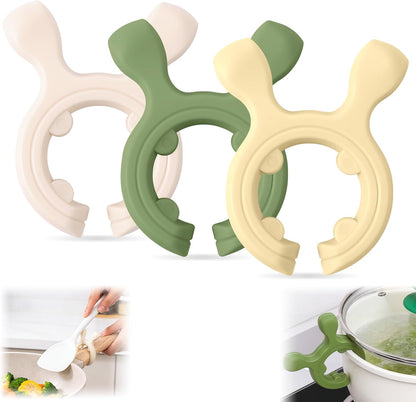 Multifunction Silicone Pot Handle Spatula Rack, 2026 Non-Slip Spoon Holder, Kitchen Gadgets, Steam Releaser,Utensil Anti Scalding Pot Clip for Cooking Accessories (1, 3 Color)