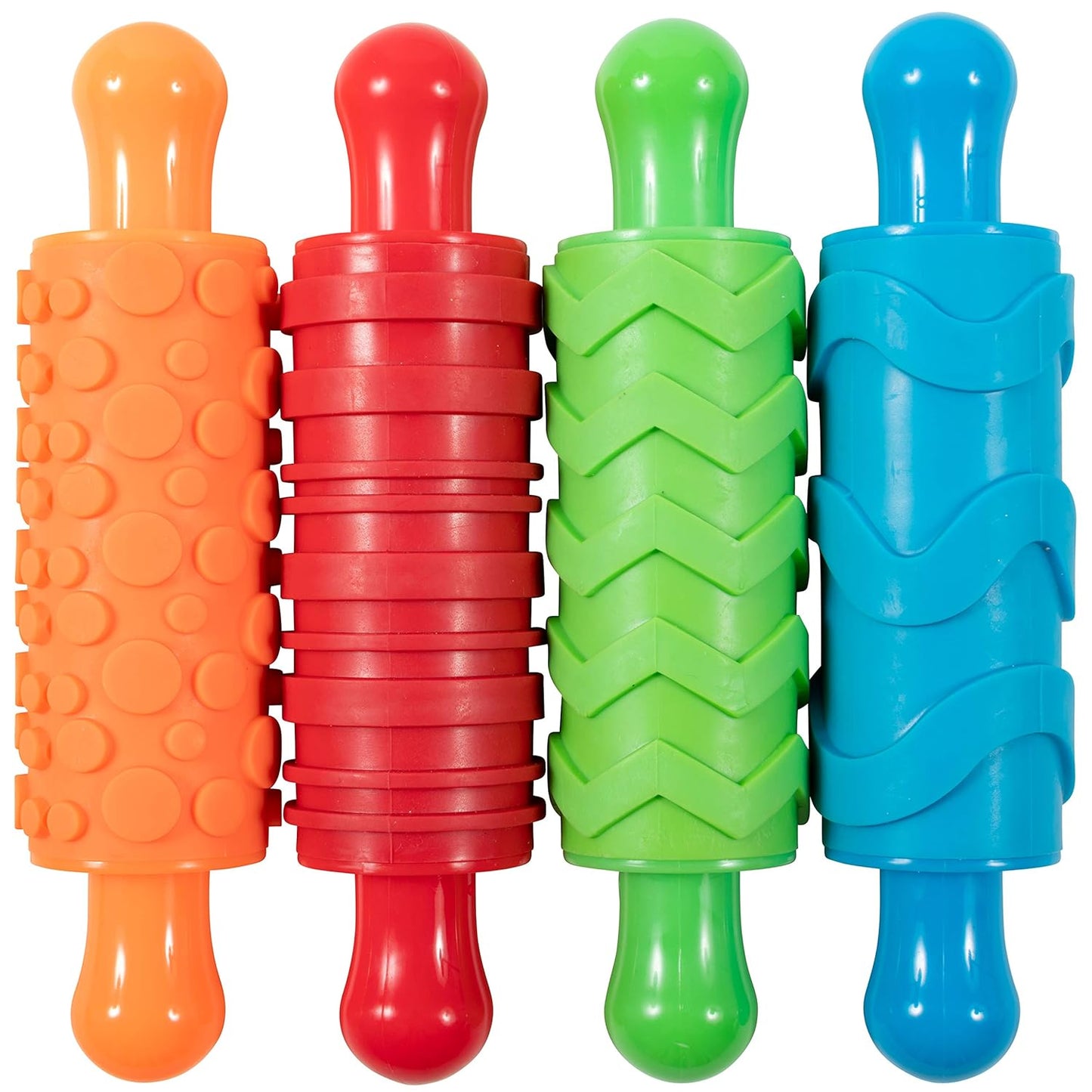 Paint and Dough Texture Rollers, Set of 4 | Patterned Rolling Pins for Kids, Craft Accessories and Art Tools, Original Colors