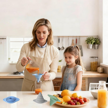 Kitchen Funnel Set 3 Pack, Collapsible Silicone Funnel for Kitchen Use, Small Funnels for Filling Bottle, Transfer Liquid, Oil and Powder, Food Grade Silicone Filter with a Brush