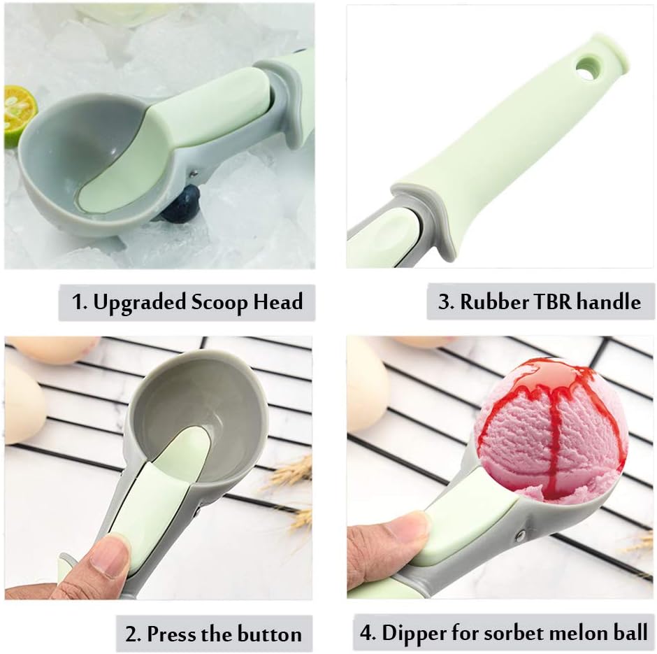 Ice Cream Scoop with Easy Trigger,Plastic Cookie Scoops for Baking,Durable Melon Baller Scoop, Perfect for Frozen Yogurt, Gelatos, Sundaes