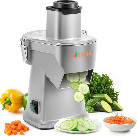 4 in 1 Commercial Electric Vegetable Dicer Chopper, Updated Spindle | 3 Blades, Multifunctional Automatic Veggie & Fruit Processor for Onion Potato Cabbage Lemon, 200W, 110V, Stainless Steel