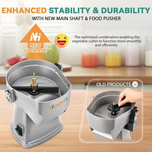 4 in 1 Commercial Electric Vegetable Dicer Chopper, Updated Spindle | 3 Blades, Multifunctional Automatic Veggie & Fruit Processor for Onion Potato Cabbage Lemon, 200W, 110V, Stainless Steel