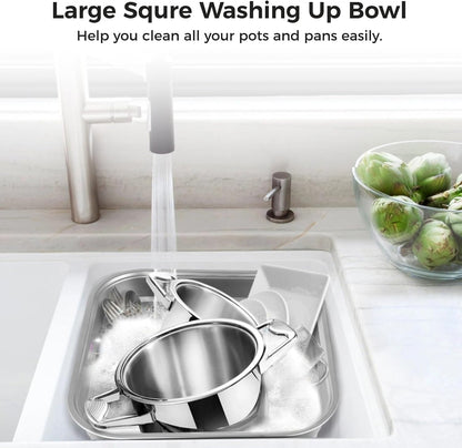 Stainless Steel Washing Up Bowl, Large Multi-Purpose Dish Tub for Sink