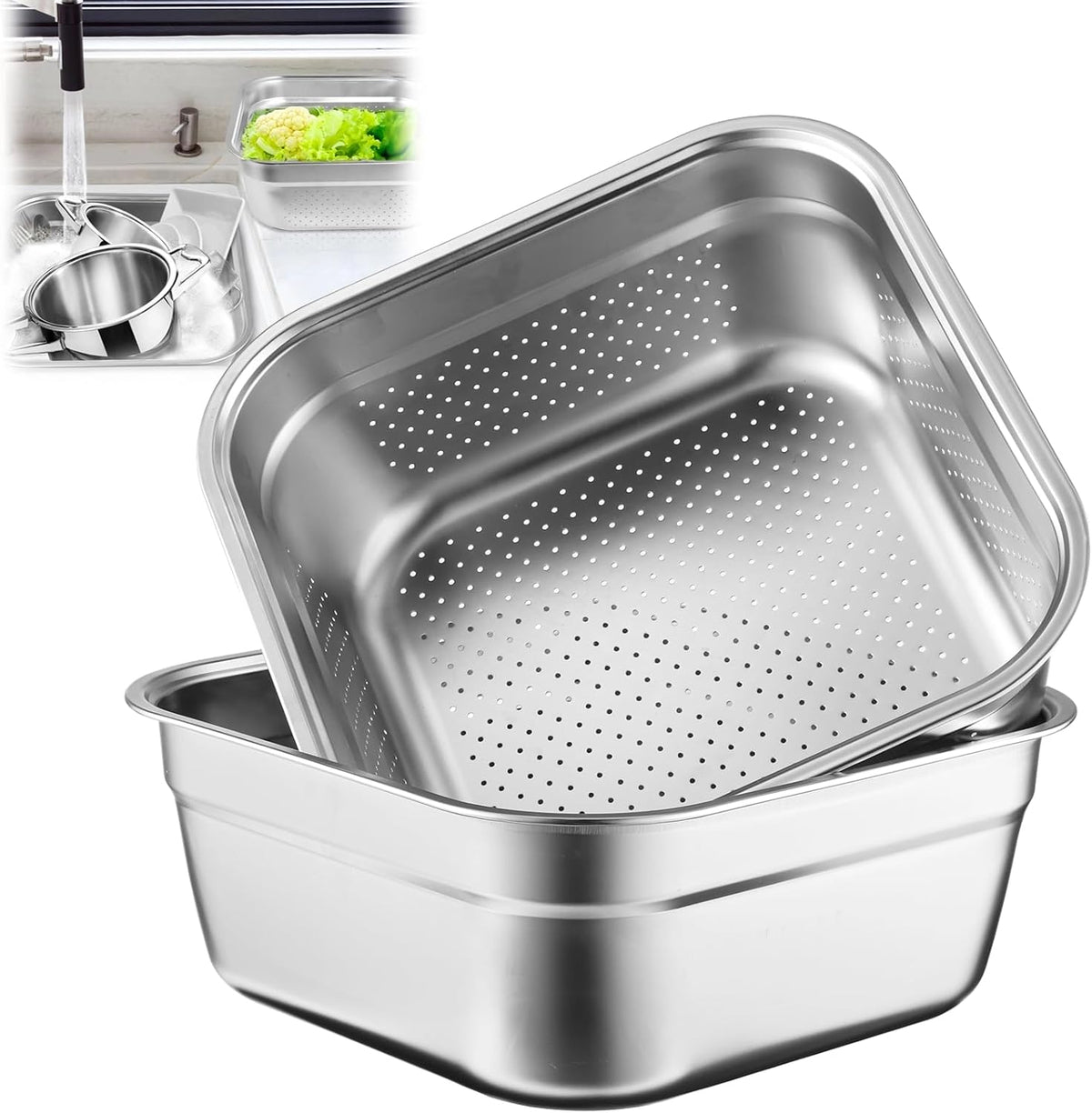 Stainless Steel Washing Up Bowl, Large Multi-Purpose Dish Tub for Sink