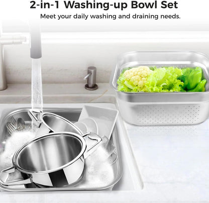 Stainless Steel Washing Up Bowl, Large Multi-Purpose Dish Tub for Sink