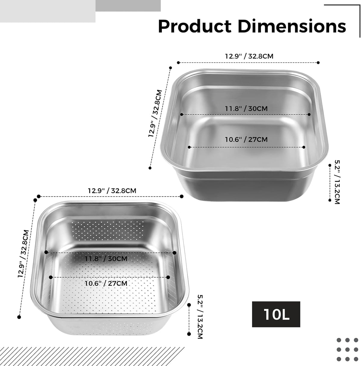 Stainless Steel Washing Up Bowl, Large Multi-Purpose Dish Tub for Sink