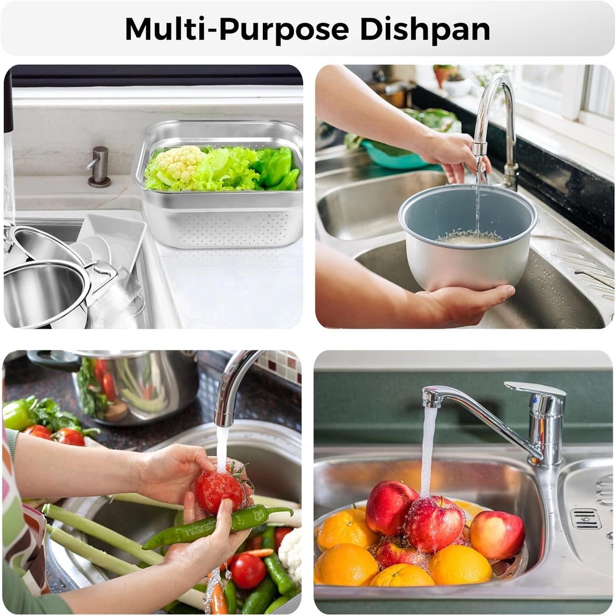 Stainless Steel Washing Up Bowl, Large Multi-Purpose Dish Tub for Sink