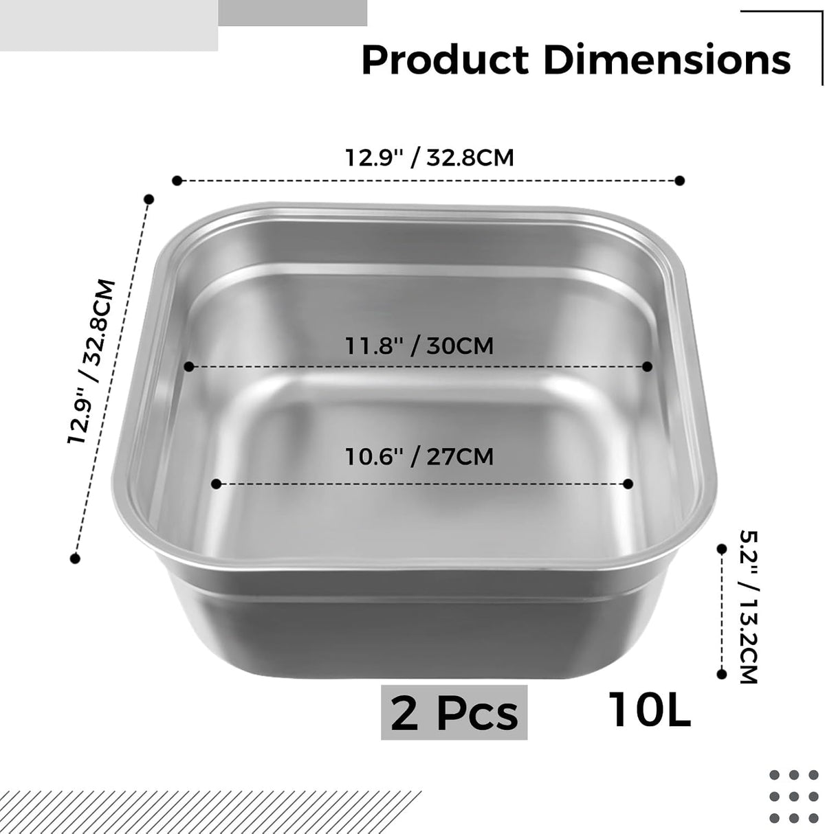 Stainless Steel Washing Up Bowl, Large Multi-Purpose Dish Tub for Sink