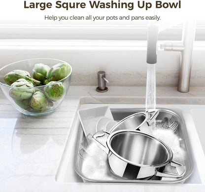 Stainless Steel Washing Up Bowl, Large Multi-Purpose Dish Tub for Sink