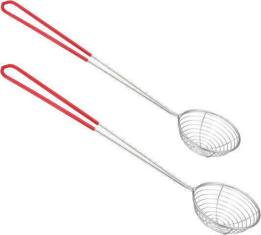 2Pcs Stainless Steel Hot Pot Strainer Spoons, 2 Sizes Fatsoff Soup Scoop Boba Spoon Scoop with Handle Ladle Wire Cooking Spider Skimmer Spoon for Hot Pot, Kitchen, Meatball, Oil Filter
