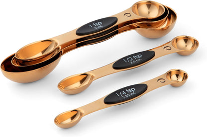 Magnetic Measuring Spoons, Set of 5 – Black, Easy to Store with Magnetic Design (Rose Gold)