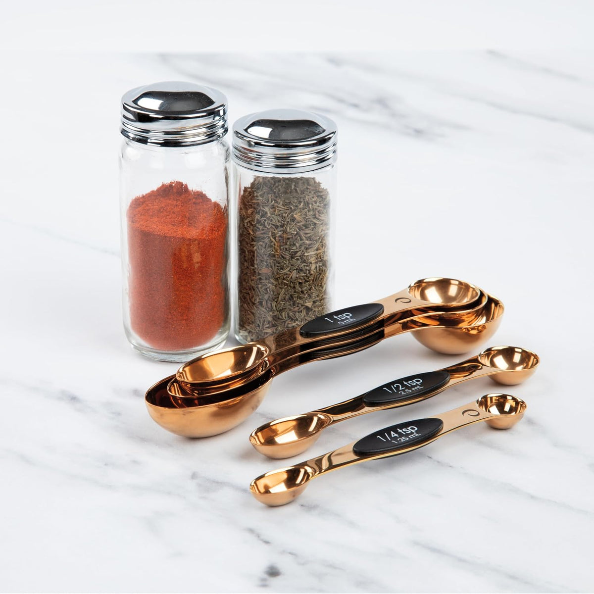 Magnetic Measuring Spoons, Set of 5 – Black, Easy to Store with Magnetic Design (Rose Gold)