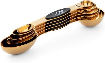 Magnetic Measuring Spoons, Set of 5 – Black, Easy to Store with Magnetic Design (Rose Gold)