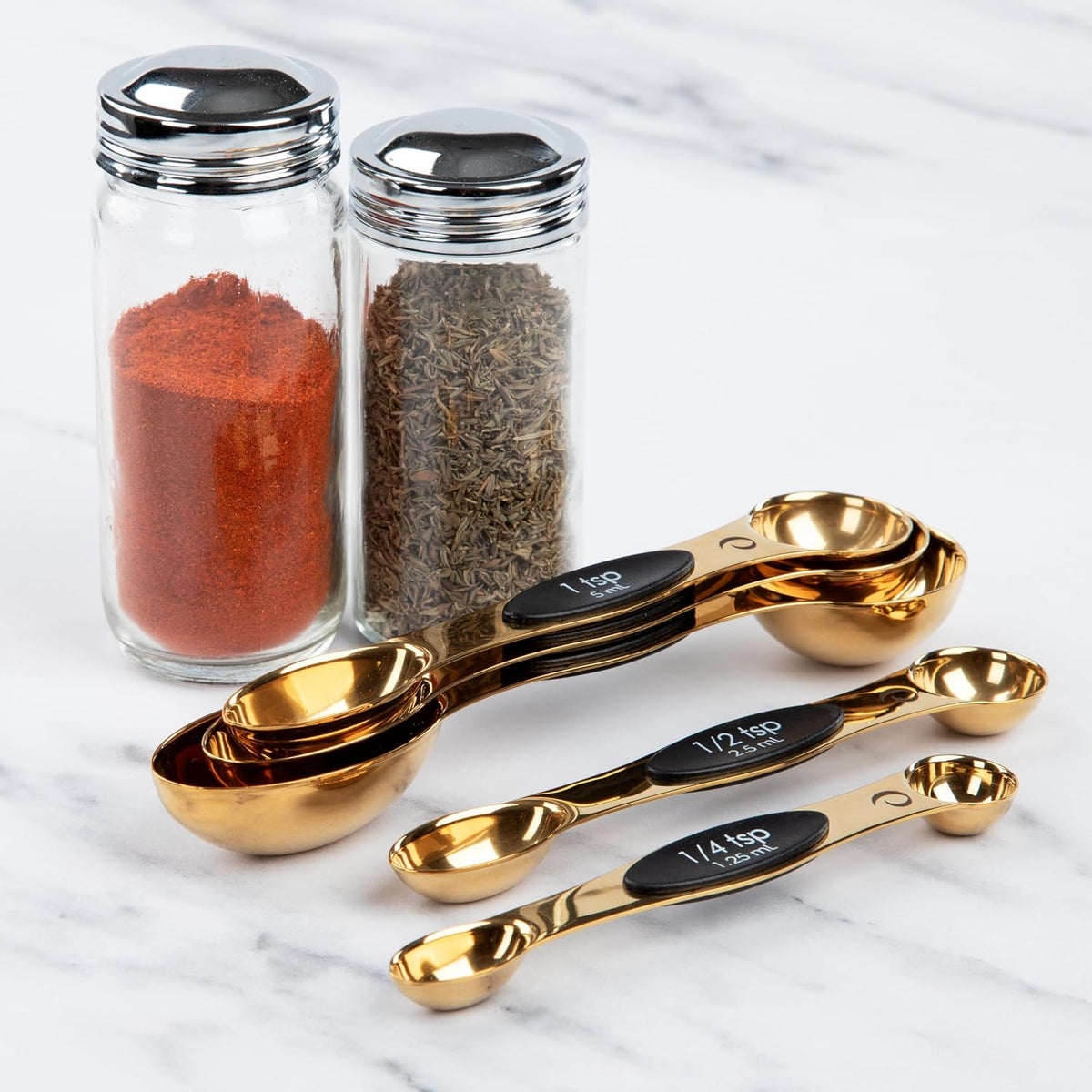 Magnetic Measuring Spoons, Set of 5 – Black, Easy to Store with Magnetic Design (Rose Gold)