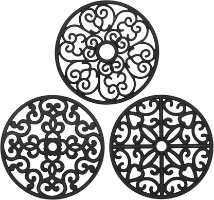 3PCS Heat Resistant Silicone Trivet Mats for Hot Dishes, Black | Flexible, Non-Slip, Modern Kitchen Trivets Protects Table & Countertop, For Teapots Pans Bowls, Daily Kitchen Use