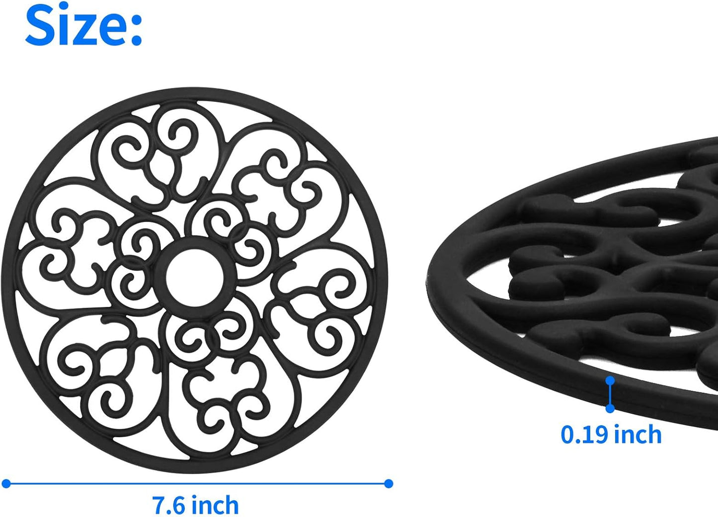 3PCS Heat Resistant Silicone Trivet Mats for Hot Dishes, Black | Flexible, Non-Slip, Modern Kitchen Trivets Protects Table & Countertop, For Teapots Pans Bowls, Daily Kitchen Use