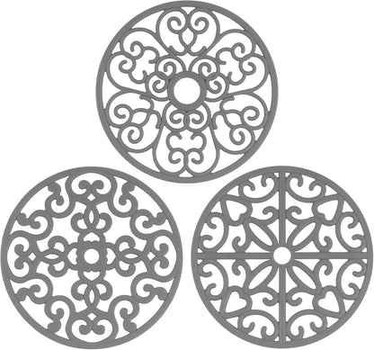 3PCS Heat Resistant Silicone Trivet Mats for Hot Dishes, Black | Flexible, Non-Slip, Modern Kitchen Trivets Protects Table & Countertop, For Teapots Pans Bowls, Daily Kitchen Use