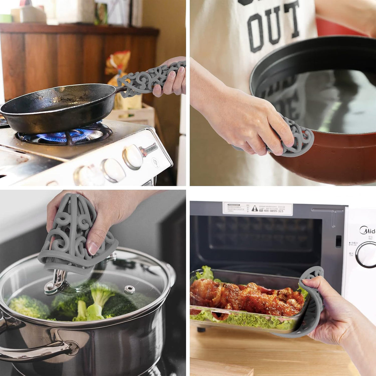 3PCS Heat Resistant Silicone Trivet Mats for Hot Dishes, Black | Flexible, Non-Slip, Modern Kitchen Trivets Protects Table & Countertop, For Teapots Pans Bowls, Daily Kitchen Use