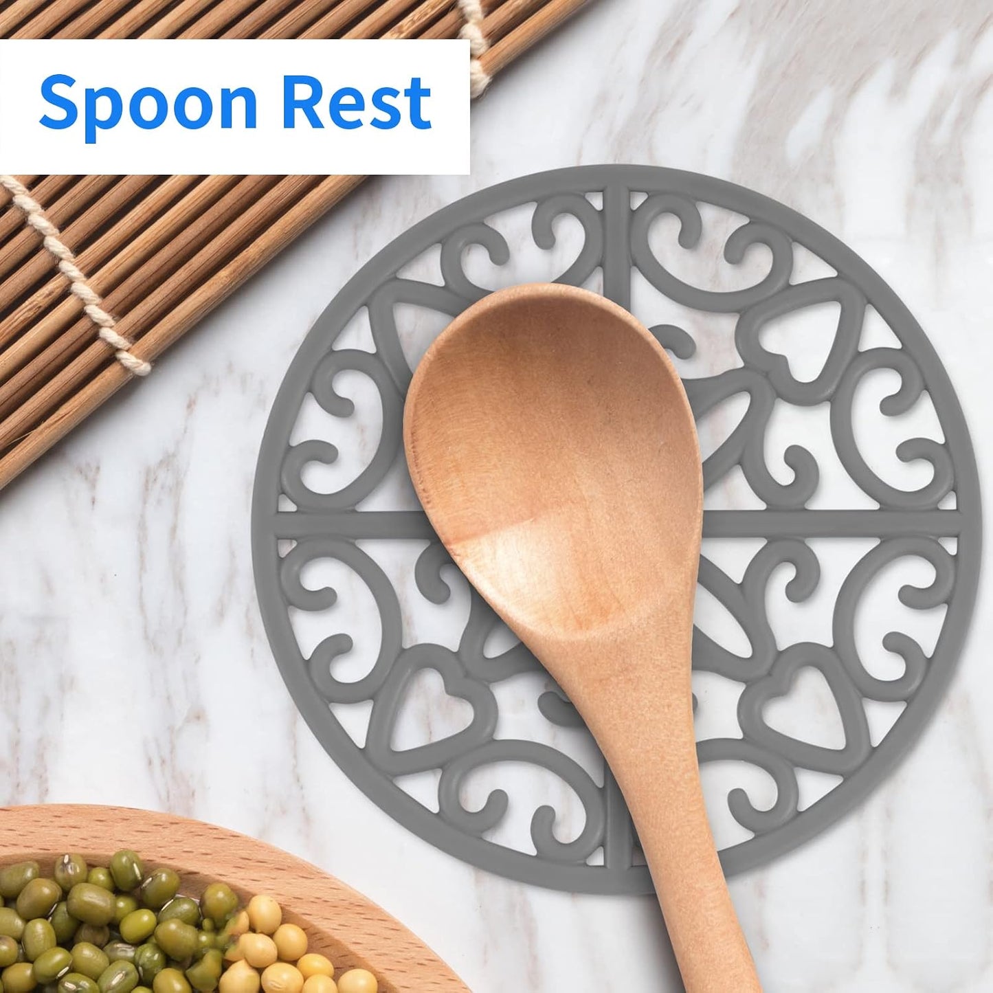 3PCS Heat Resistant Silicone Trivet Mats for Hot Dishes, Black | Flexible, Non-Slip, Modern Kitchen Trivets Protects Table & Countertop, For Teapots Pans Bowls, Daily Kitchen Use