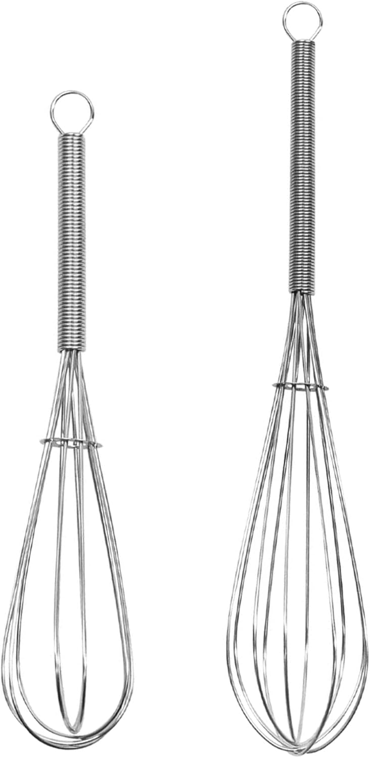 Mini Wire Whisk, 3 Pack - 8, 10 & 12 Inch Small Whisk for Cooking - Ergonomic Spiral Handle, 304 Stainless Steel - Lightweight Mixing Tool for Whisking, Beating & Mixing Sauces - Silver