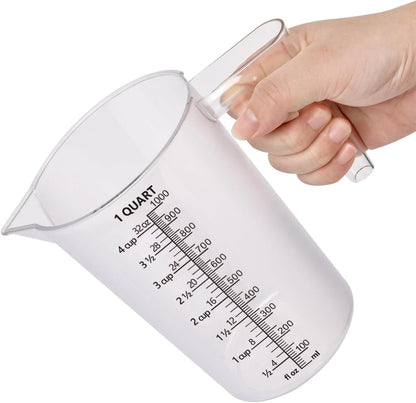 32oz Measuring Pitcher with Permanent Laser-Etched Markings | Food-contact grade PC, 4-cup capacity with handle for brewing, dilution, motor oil, pool & lawn chemicals and kitchen use.