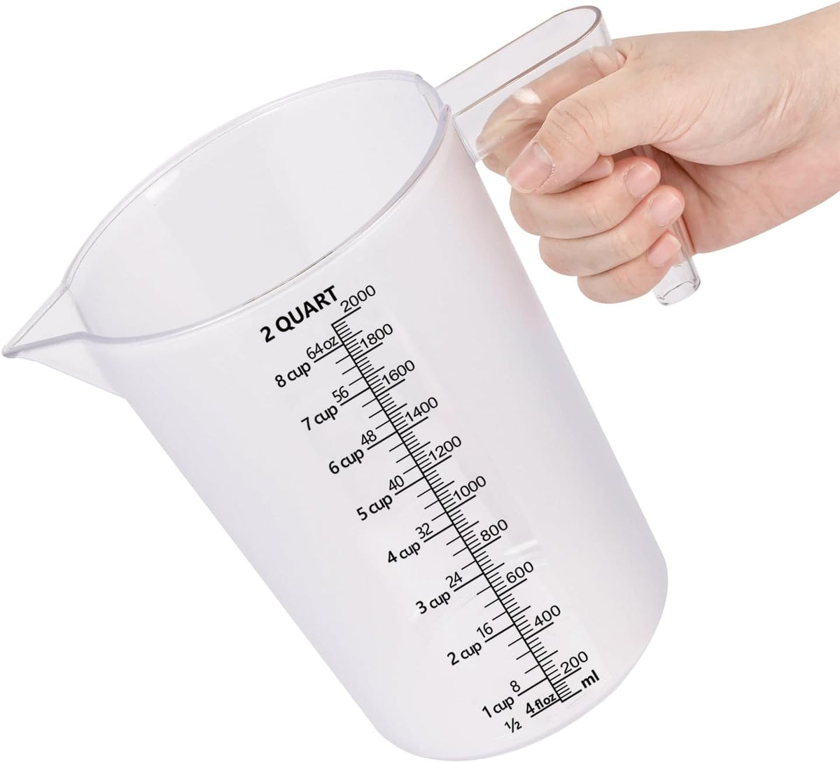 32oz Measuring Pitcher with Permanent Laser-Etched Markings | Food-contact grade PC, 4-cup capacity with handle for brewing, dilution, motor oil, pool & lawn chemicals and kitchen use.