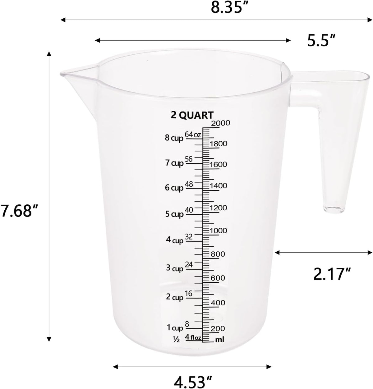32oz Measuring Pitcher with Permanent Laser-Etched Markings | Food-contact grade PC, 4-cup capacity with handle for brewing, dilution, motor oil, pool & lawn chemicals and kitchen use.