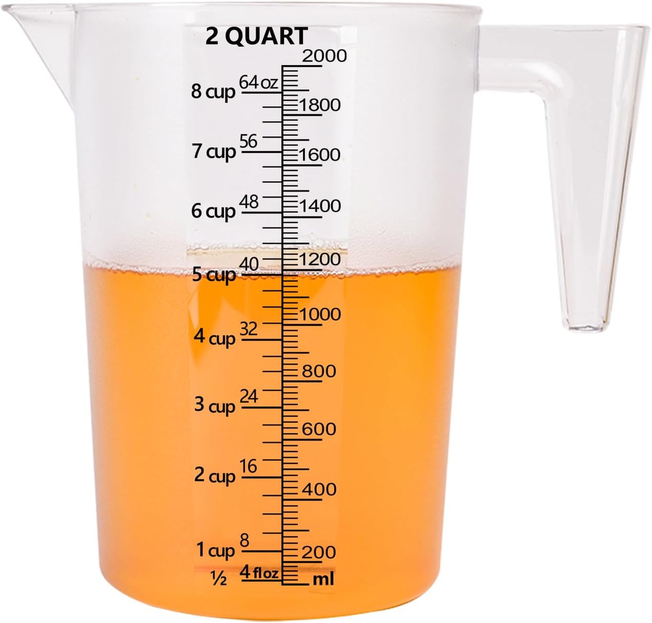 32oz Measuring Pitcher with Permanent Laser-Etched Markings | Food-contact grade PC, 4-cup capacity with handle for brewing, dilution, motor oil, pool & lawn chemicals and kitchen use.