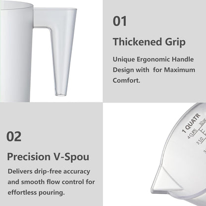 32oz Measuring Pitcher with Permanent Laser-Etched Markings | Food-contact grade PC, 4-cup capacity with handle for brewing, dilution, motor oil, pool & lawn chemicals and kitchen use.