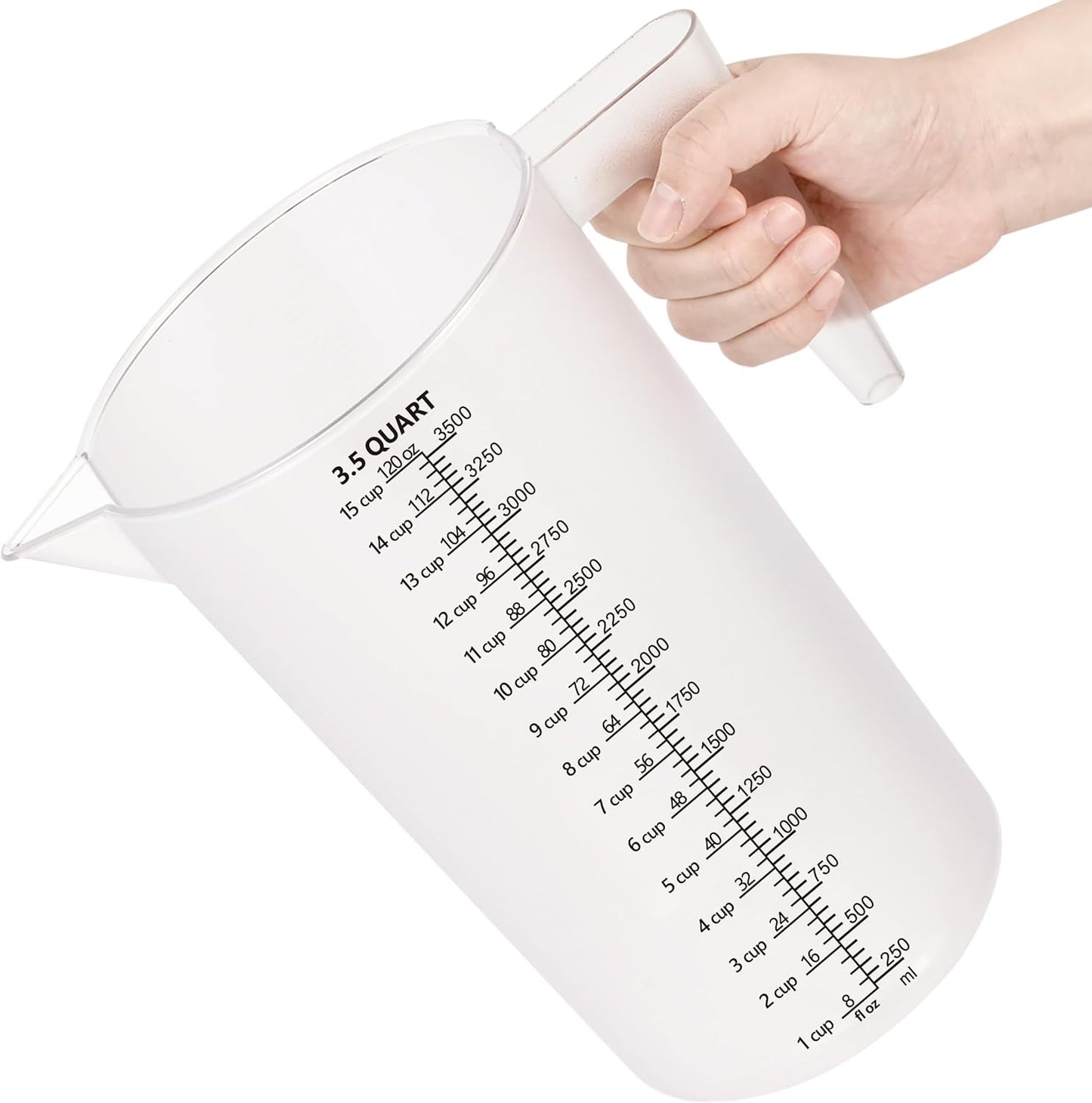 32oz Measuring Pitcher with Permanent Laser-Etched Markings | Food-contact grade PC, 4-cup capacity with handle for brewing, dilution, motor oil, pool & lawn chemicals and kitchen use.