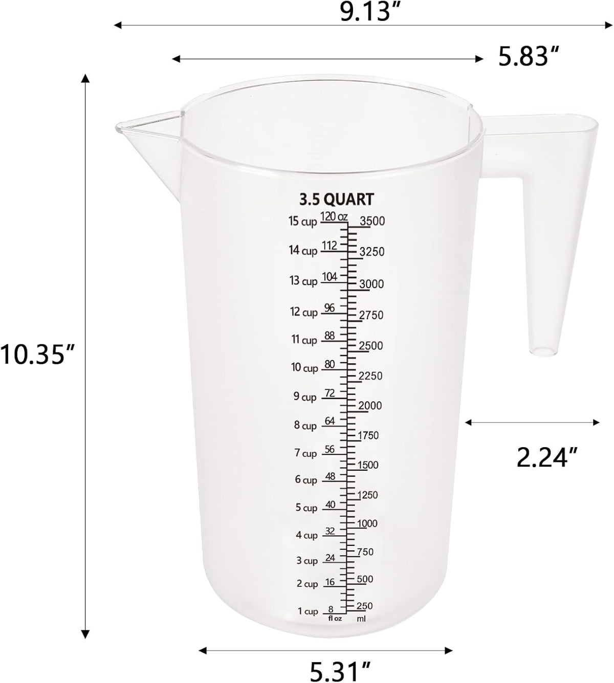 32oz Measuring Pitcher with Permanent Laser-Etched Markings | Food-contact grade PC, 4-cup capacity with handle for brewing, dilution, motor oil, pool & lawn chemicals and kitchen use.