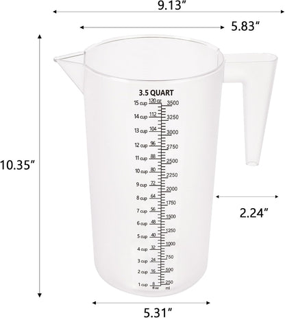 32oz Measuring Pitcher with Permanent Laser-Etched Markings | Food-contact grade PC, 4-cup capacity with handle for brewing, dilution, motor oil, pool & lawn chemicals and kitchen use.