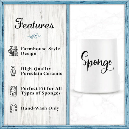 Sponge Holder for Kitchen Sink - Rustic Farmhouse Home & Kitchen Decor - White Ceramic
