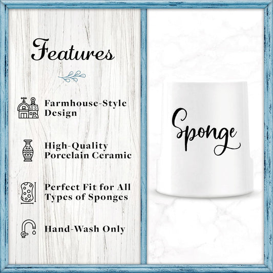 Sponge Holder for Kitchen Sink - Rustic Farmhouse Home & Kitchen Decor - White Ceramic