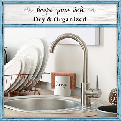 Sponge Holder for Kitchen Sink - Rustic Farmhouse Home & Kitchen Decor - White Ceramic