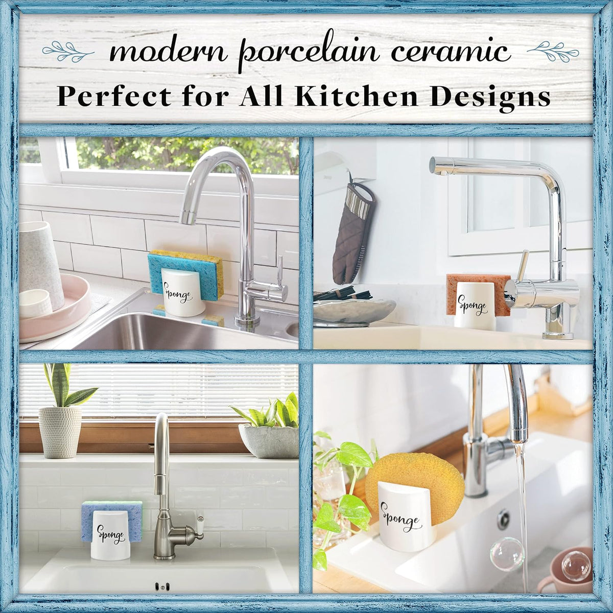 Sponge Holder for Kitchen Sink - Rustic Farmhouse Home & Kitchen Decor - White Ceramic