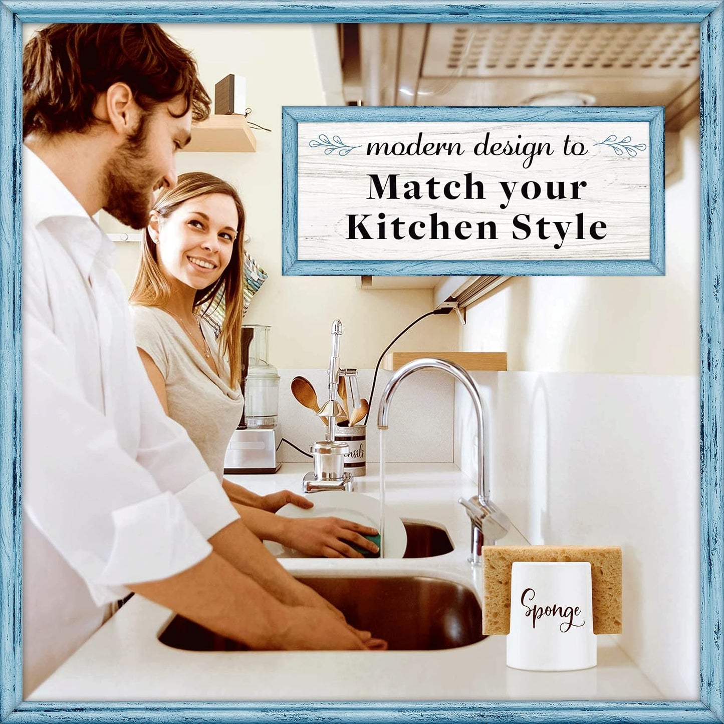 Sponge Holder for Kitchen Sink - Rustic Farmhouse Home & Kitchen Decor - White Ceramic