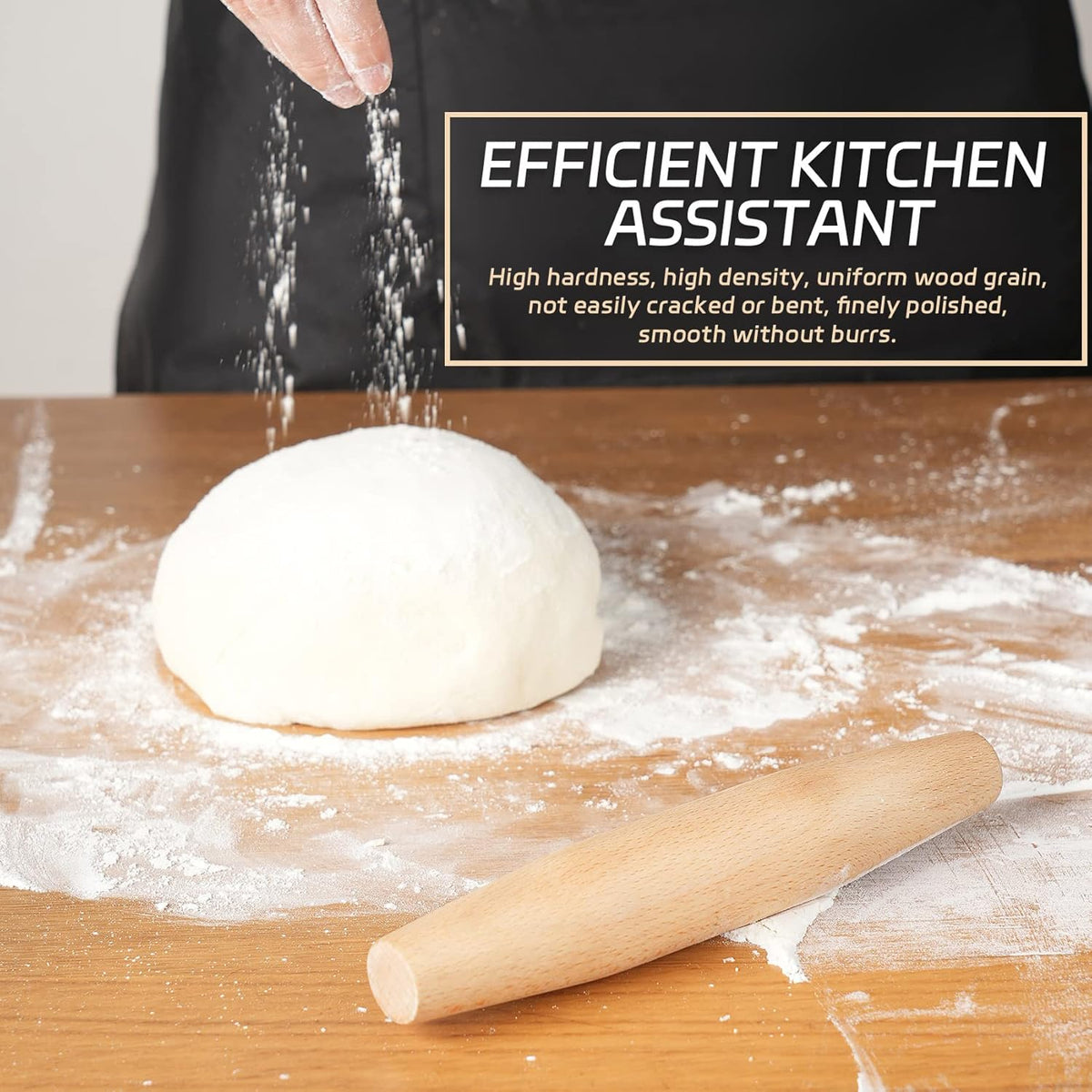 French Rolling Pin for Baking - 7.9 Inches Beech Wood Tapered Rolling Pin Dough Roller for Pizza Dough, Pie Crust Cookie Fondant Dumpling