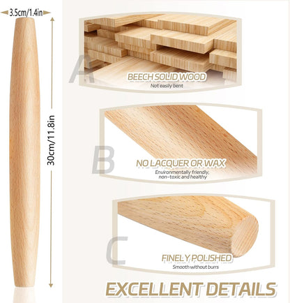 French Rolling Pin for Baking - 7.9 Inches Beech Wood Tapered Rolling Pin Dough Roller for Pizza Dough, Pie Crust Cookie Fondant Dumpling