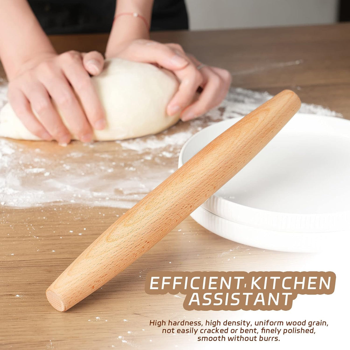French Rolling Pin for Baking - 7.9 Inches Beech Wood Tapered Rolling Pin Dough Roller for Pizza Dough, Pie Crust Cookie Fondant Dumpling