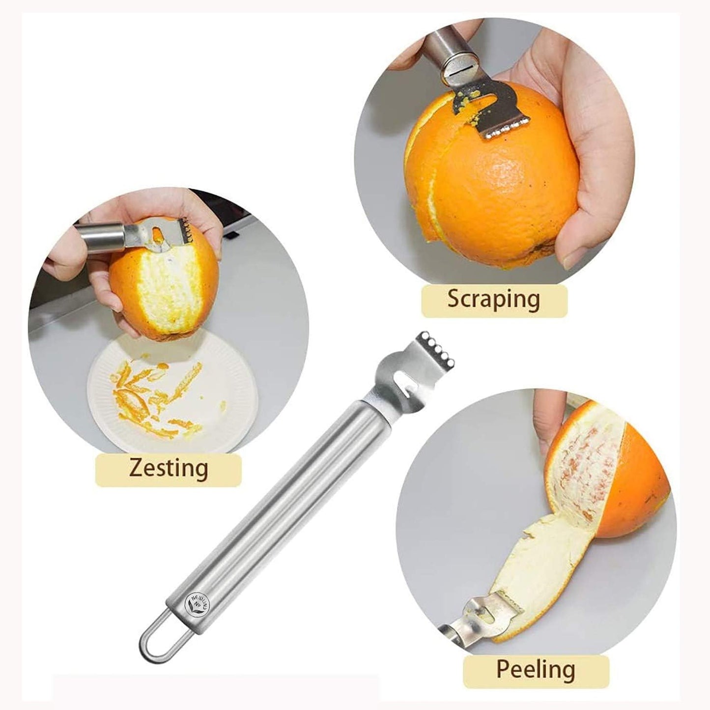 Stainless Steel Kitchen Tools: Zester Grater with Channel Knife, Apple Cupcake Corer, Fruit and Melon Scooper, Fruit & Veggie cutting knife, 4 Pcs Set