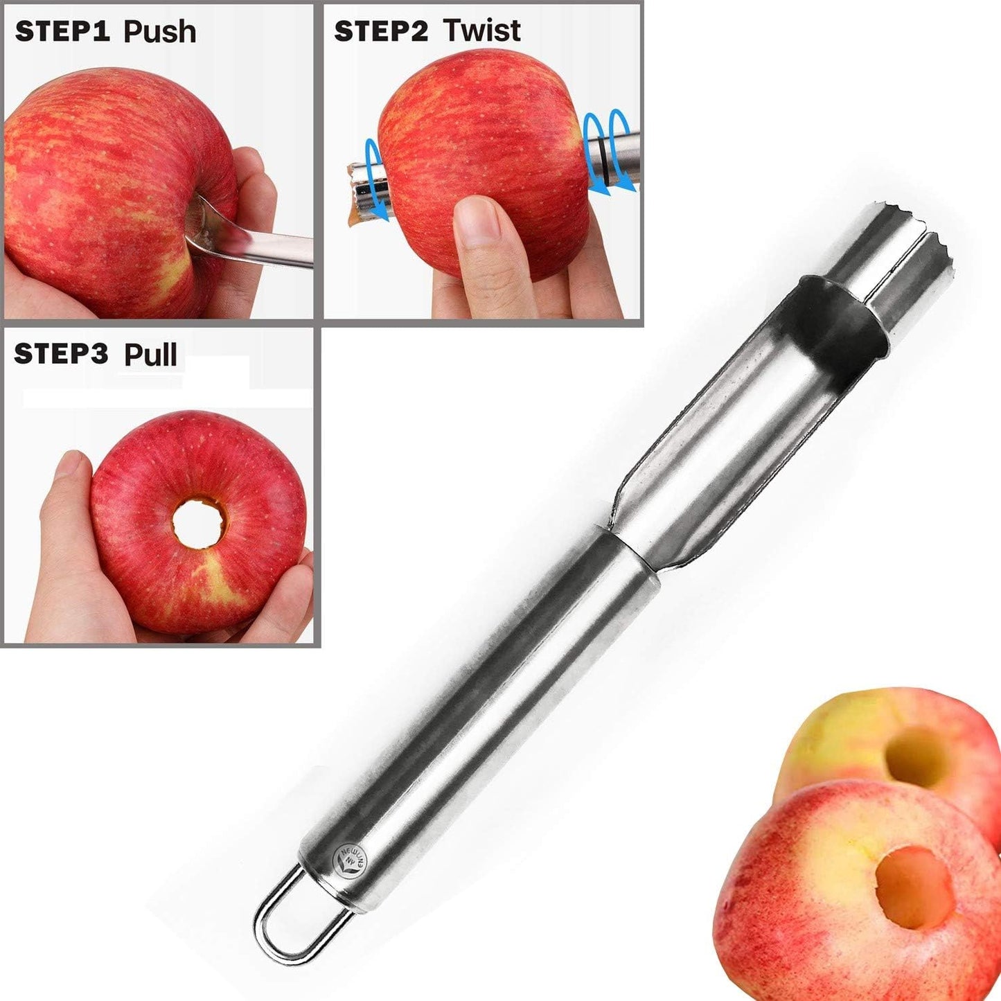 Stainless Steel Kitchen Tools: Zester Grater with Channel Knife, Apple Cupcake Corer, Fruit and Melon Scooper, Fruit & Veggie cutting knife, 4 Pcs Set