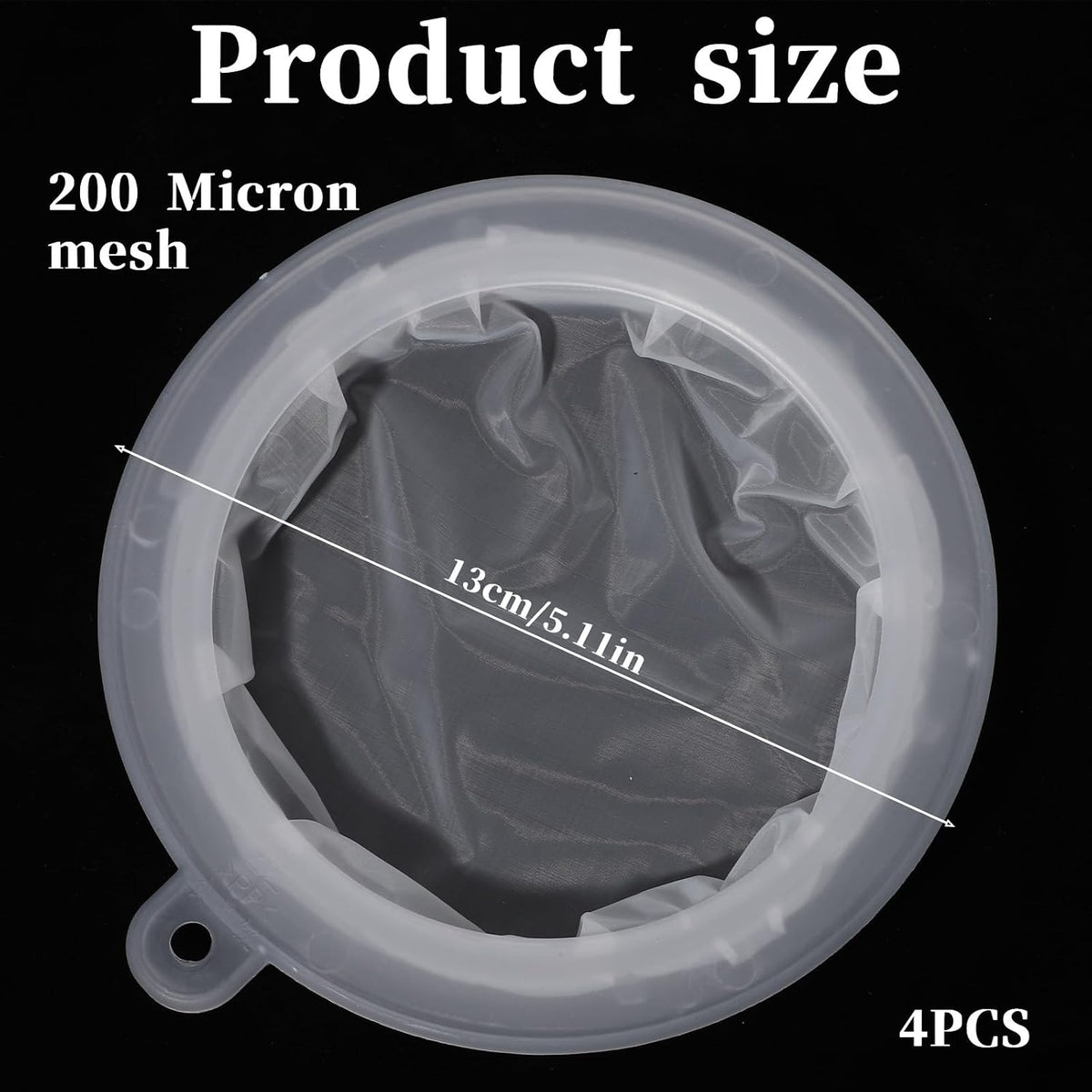 4 Pieces 200 Mesh Strainer, Nylon Straining for 5 Inch Kitchen Funnels Reusable Easy to Clean Food Filter Strainer for Cooking Oil Milk Juice Wine Cheese Whey Grease Coffee grease filter Chia Seeds