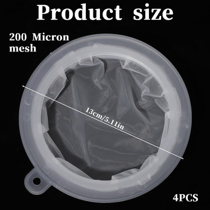 4 Pieces 200 Mesh Strainer, Nylon Straining for 5 Inch Kitchen Funnels Reusable Easy to Clean Food Filter Strainer for Cooking Oil Milk Juice Wine Cheese Whey Grease Coffee grease filter Chia Seeds