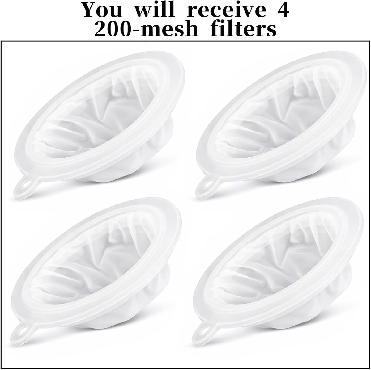 4 Pieces 200 Mesh Strainer, Nylon Straining for 5 Inch Kitchen Funnels Reusable Easy to Clean Food Filter Strainer for Cooking Oil Milk Juice Wine Cheese Whey Grease Coffee grease filter Chia Seeds